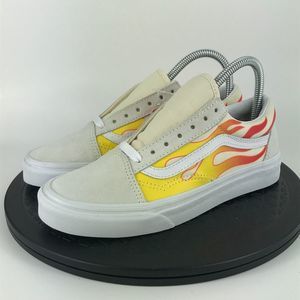 Vans Old Skool Flame Fire White/Red Casual Skate Shoes Women’s Size 6.5